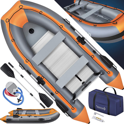 📦📦Last Day 49% OFF Inflatable Boat 3.20 m for 4 People - Wave Motor Suitable Leisure Boat Paddle Boat Motor Boat Fishing Boat - with 2 Benches - Aluminium Base Paddle Pump Repair Kit & Bag Inflatable PVC