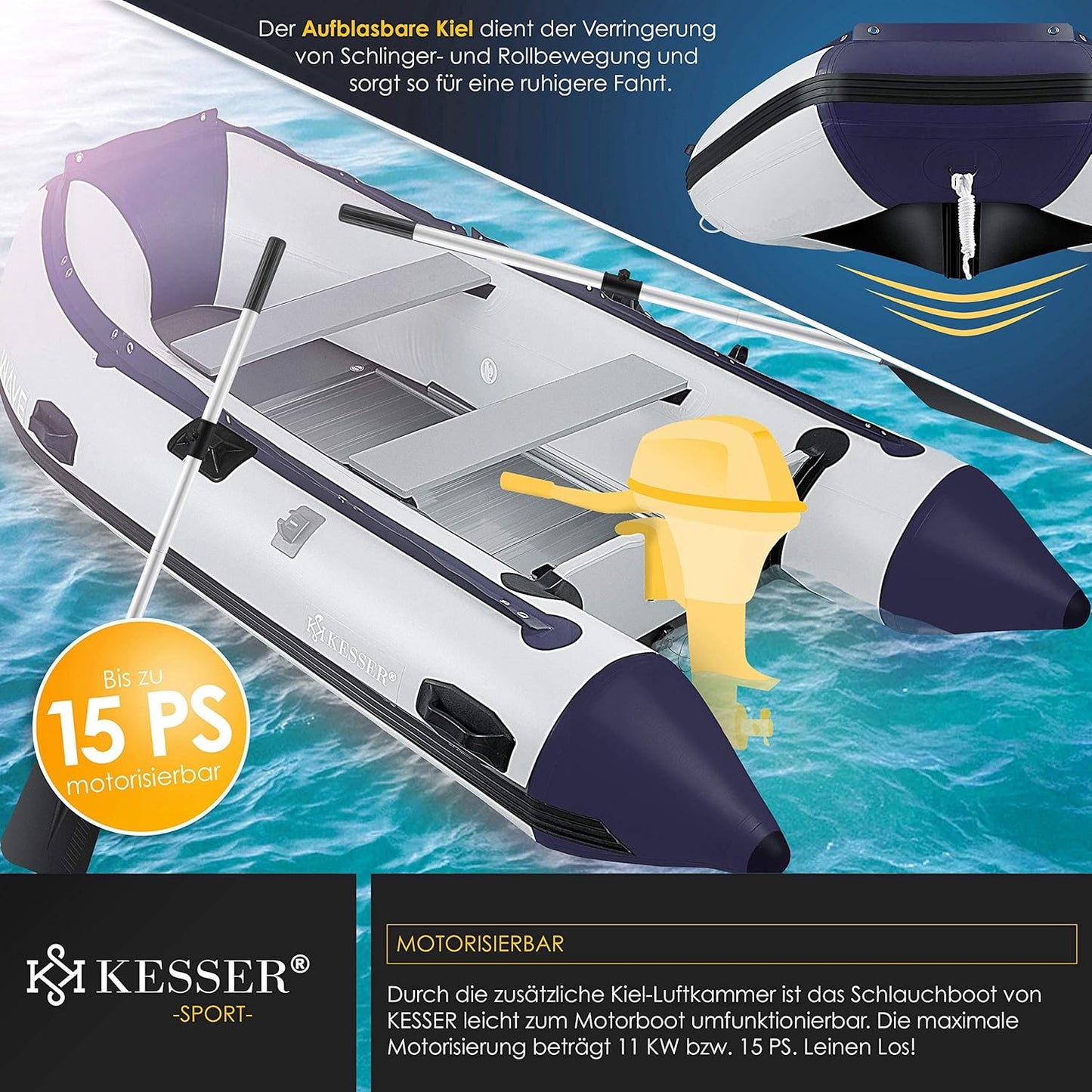 📦📦Last Day 49% OFF Inflatable Boat 3.20 m for 4 People - Wave Motor Suitable Leisure Boat Paddle Boat Motor Boat Fishing Boat - with 2 Benches - Aluminium Base Paddle Pump Repair Kit & Bag Inflatable PVC