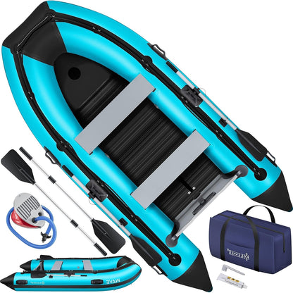 📦📦Last Day 49% OFF Inflatable Boat 3.20 m for 4 People - Wave Motor Suitable Leisure Boat Paddle Boat Motor Boat Fishing Boat - with 2 Benches - Aluminium Base Paddle Pump Repair Kit & Bag Inflatable PVC