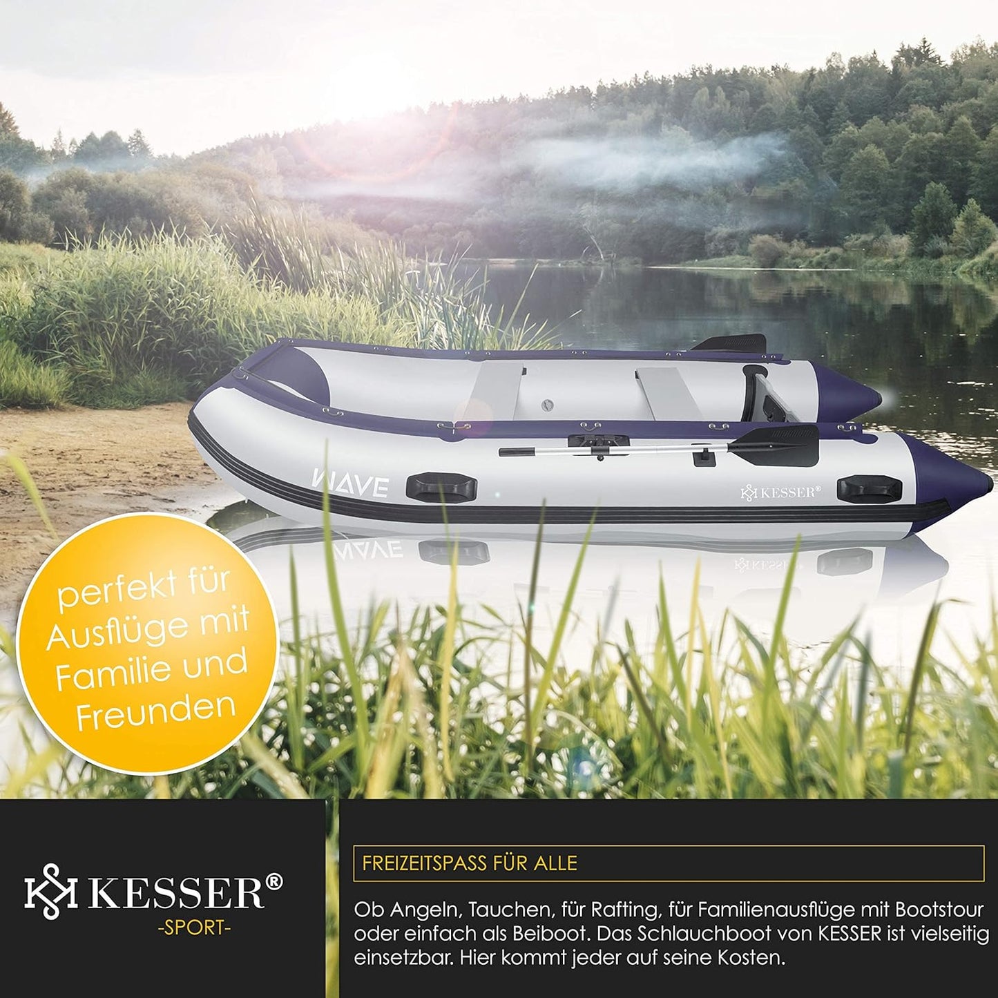 📦📦Last Day 49% OFF Inflatable Boat 3.20 m for 4 People - Wave Motor Suitable Leisure Boat Paddle Boat Motor Boat Fishing Boat - with 2 Benches - Aluminium Base Paddle Pump Repair Kit & Bag Inflatable PVC