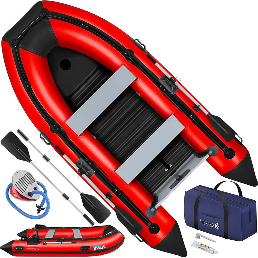 📦📦Last Day 49% OFF Inflatable Boat 3.20 m for 4 People - Wave Motor Suitable Leisure Boat Paddle Boat Motor Boat Fishing Boat - with 2 Benches - Aluminium Base Paddle Pump Repair Kit & Bag Inflatable PVC