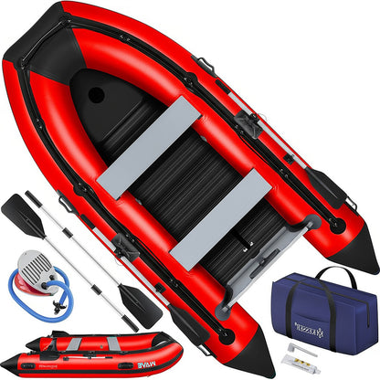 📦📦Last Day 49% OFF Inflatable Boat 3.20 m for 4 People - Wave Motor Suitable Leisure Boat Paddle Boat Motor Boat Fishing Boat - with 2 Benches - Aluminium Base Paddle Pump Repair Kit & Bag Inflatable PVC