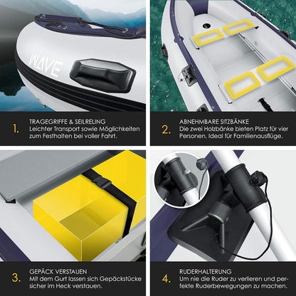 📦📦Last Day 49% OFF Inflatable Boat 3.20 m for 4 People - Wave Motor Suitable Leisure Boat Paddle Boat Motor Boat Fishing Boat - with 2 Benches - Aluminium Base Paddle Pump Repair Kit & Bag Inflatable PVC