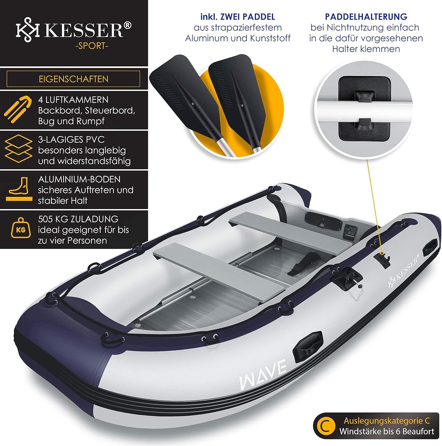 📦📦Last Day 49% OFF Inflatable Boat 3.20 m for 4 People - Wave Motor Suitable Leisure Boat Paddle Boat Motor Boat Fishing Boat - with 2 Benches - Aluminium Base Paddle Pump Repair Kit & Bag Inflatable PVC