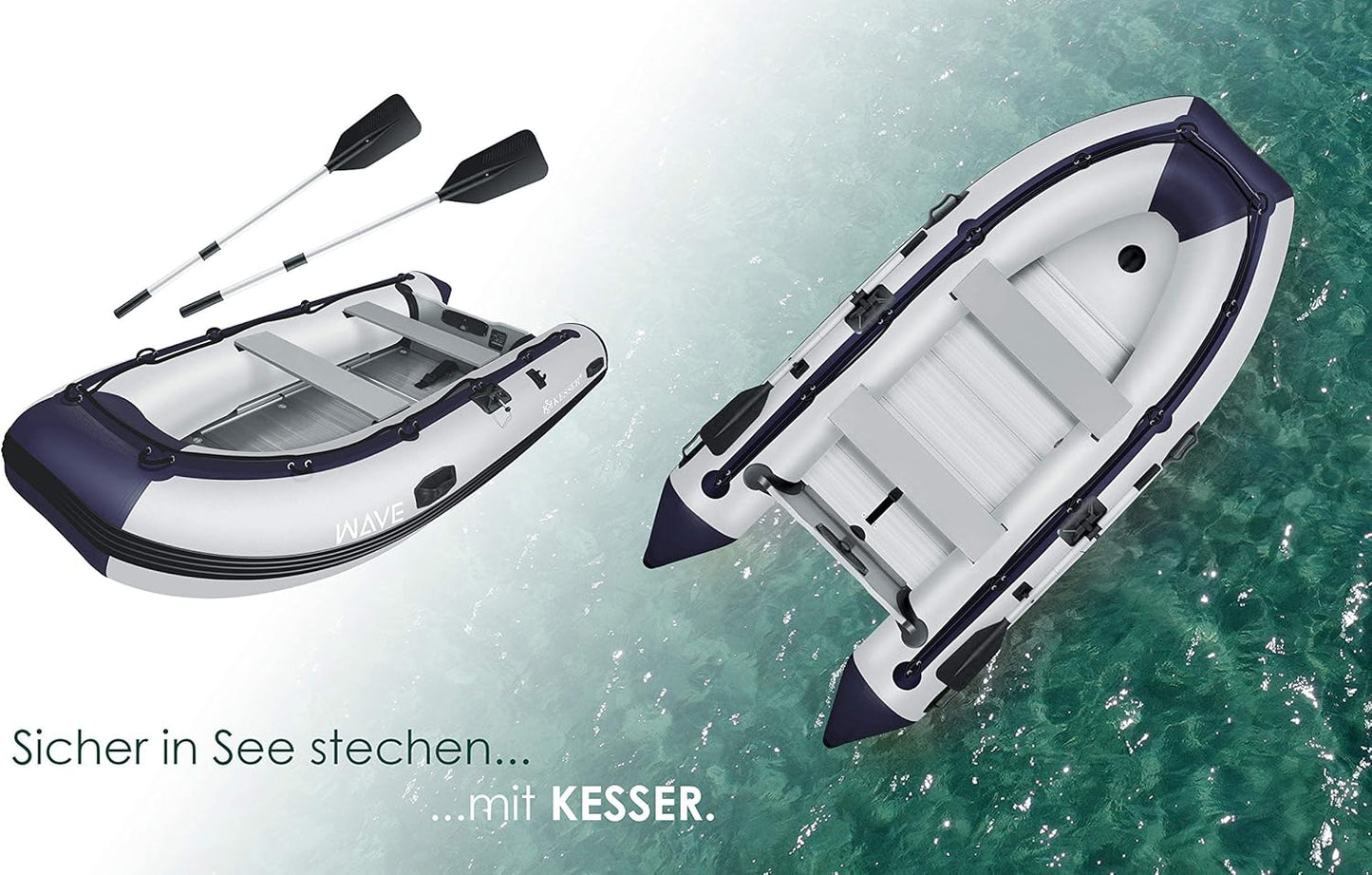 📦📦Last Day 49% OFF Inflatable Boat 3.20 m for 4 People - Wave Motor Suitable Leisure Boat Paddle Boat Motor Boat Fishing Boat - with 2 Benches - Aluminium Base Paddle Pump Repair Kit & Bag Inflatable PVC