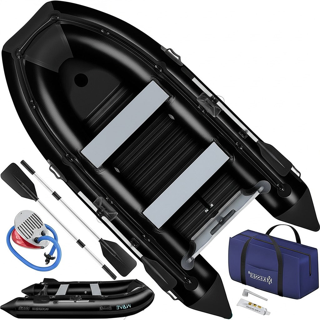 📦📦Last Day 49% OFF Inflatable Boat 3.20 m for 4 People - Wave Motor Suitable Leisure Boat Paddle Boat Motor Boat Fishing Boat - with 2 Benches - Aluminium Base Paddle Pump Repair Kit & Bag Inflatable PVC